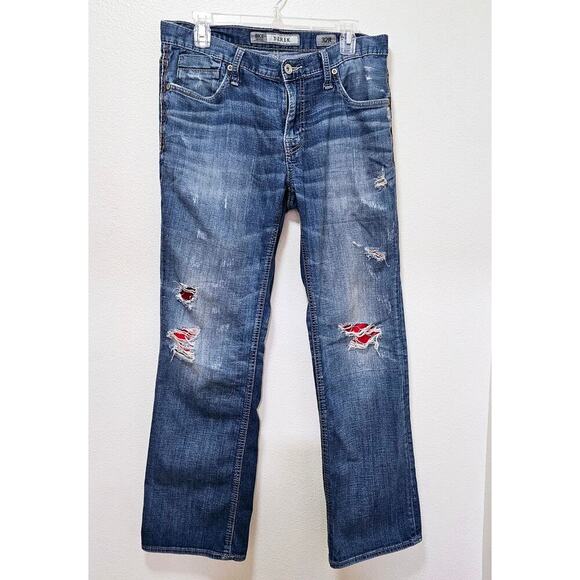 BKE Vintage Derek 32R red patch accents jeans. WellLoved. Grunge. Stylish. Rare